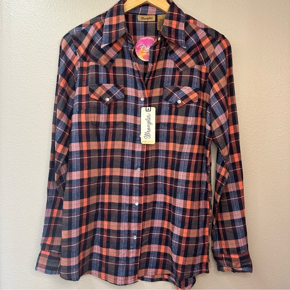 NWT Wrangler Plaid Pearl Snap Button Down Shirt Western Country - Picture 2 of 7